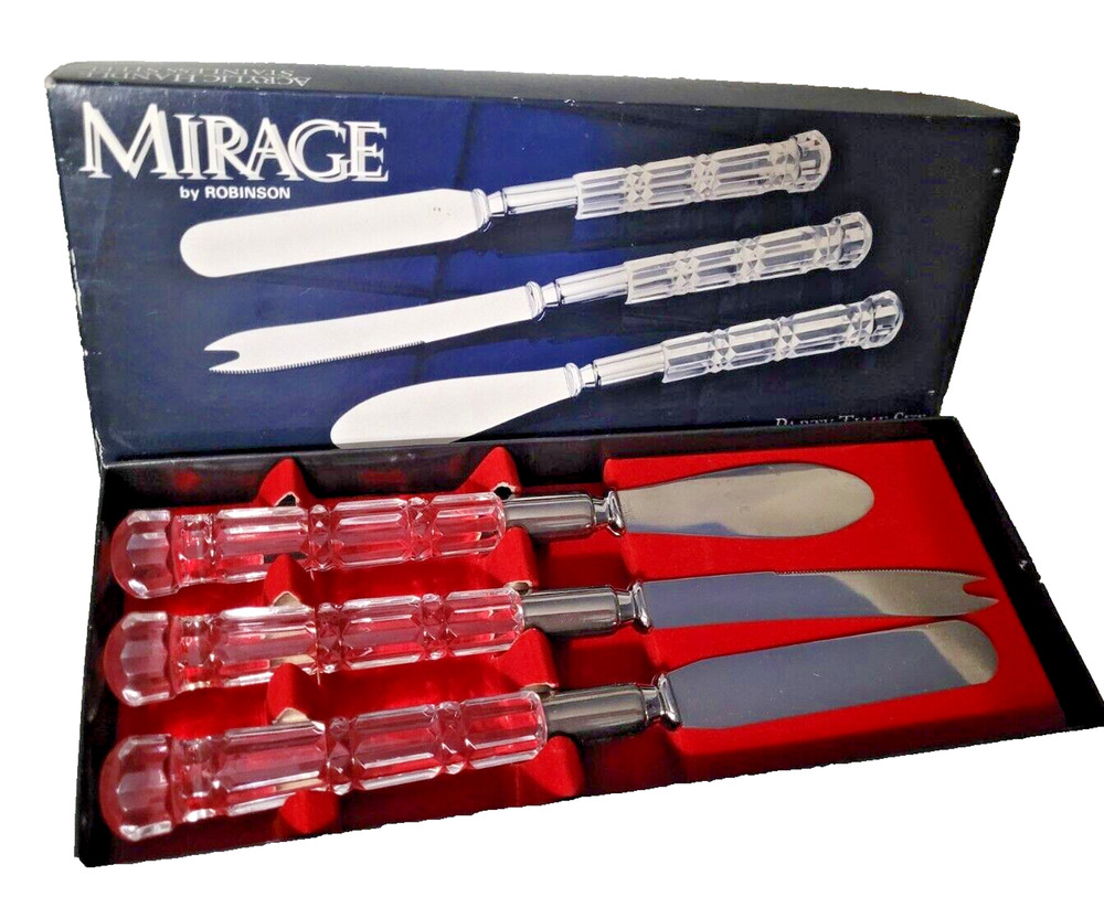Vtg Mirage by Robinson Acrylic Clear Party Time SET Knives Japan Serving Cheese